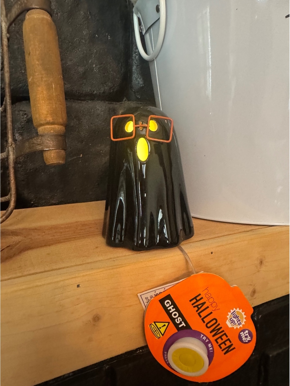 New With Tags Black Halloween Ghost Light-Up Decoration with Glasses